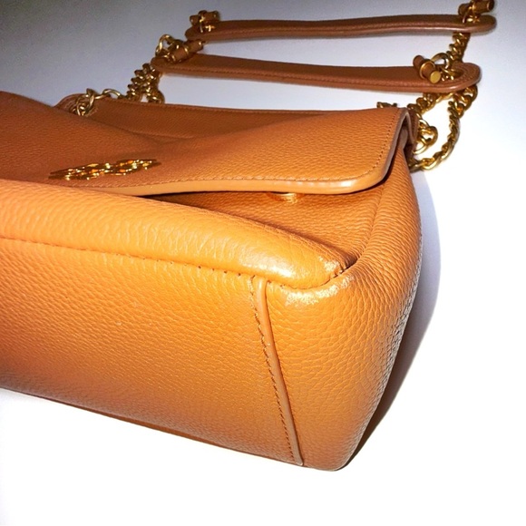TORY BURCH Britten Flap Tan Leather Shoulder Bag Purse - Picture 5 of 13